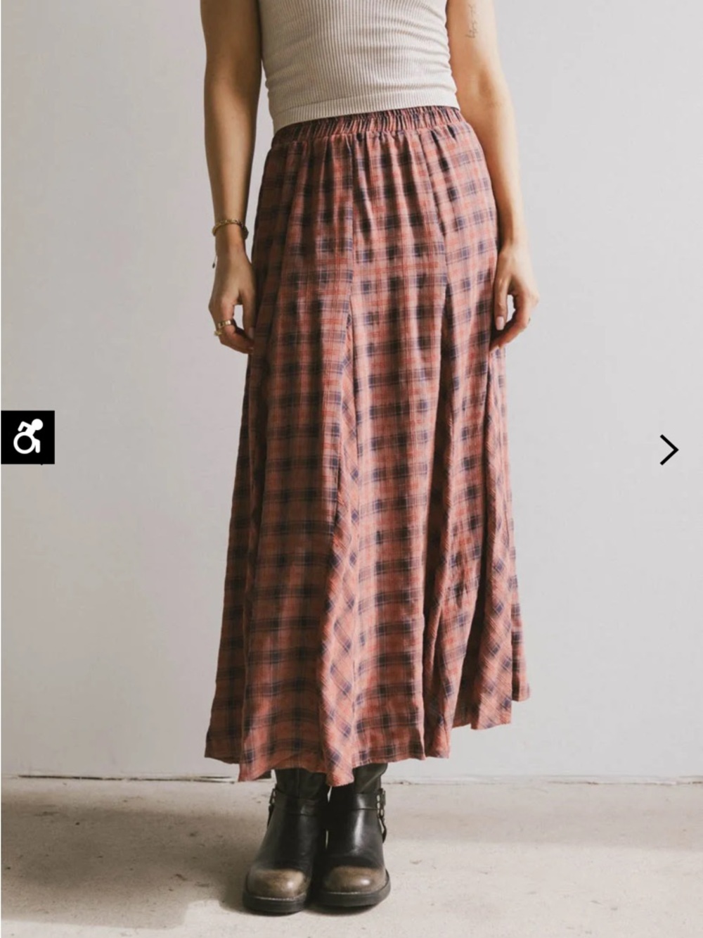 Rust lined Plaid Maxi Skirt - Women's Casual Flow